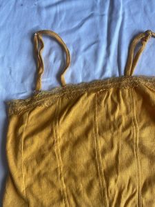 Yellow Lace Trim Crop Top