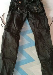 Black Cargo Pants with Lace-Up Detail