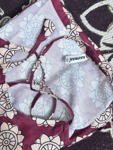 Maroon Floral Print Bikini Top