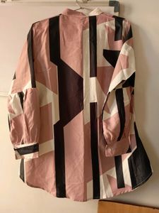 Chic Abstract Print Blush pink Puff Sleeve Top