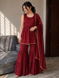 Elegant Red Printed Kurta Set with Dupatta