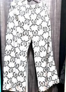White Palazzos with Black Floral Print