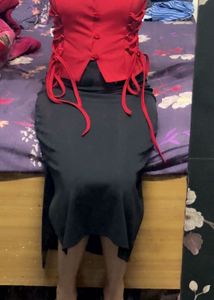 Red Sleeveless Top with Tie Details