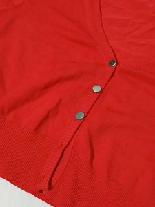 Red Button-Up Cropped Cardigan