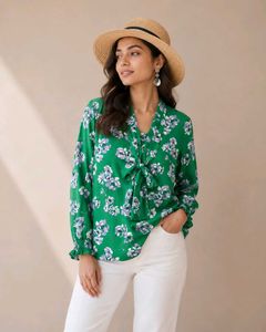 Chic Floral Tie-Neck Loose Top