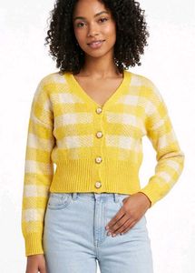 Chic Yellow Plaid Cardigan