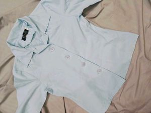 Light Blue Button-Up Collared Top