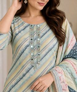 Pastel Aqua Mirror Work designer Kurta Set