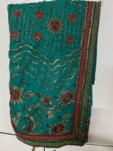 Stunning Embroidered Teal Saree with blouse