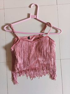 Pink Fringed Spaghetti Strap Top