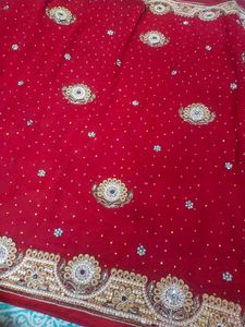 Red Embellished Saree with Blouse