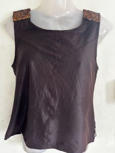 Stylish Brown leather Sleeveless Top
