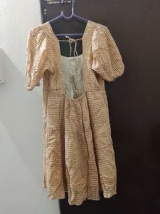 Tiered Gingham Square Neck Dress