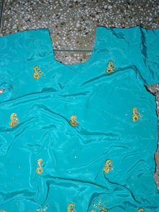 cyan silk salwar kameez set with dupatta