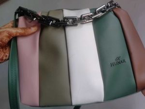 Color Block Shoulder Bag with Chain