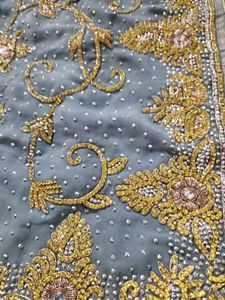 Grey Saree with golden Dimond work