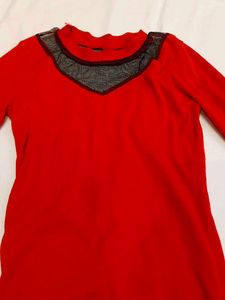 Chic Red Long Sleeve Top with Lace Detai for 11 to