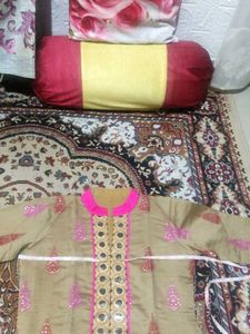 Elegant designer silk new suit set with Pink Embro