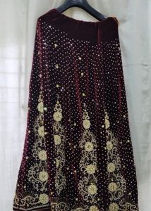 Lehenga Choli Dupatta Set - Maroon Velvet