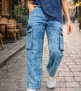 Women's Light Blue Washed Cargo Jeans |  Size 32