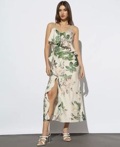 Floral Ruffle Satin A line Dress