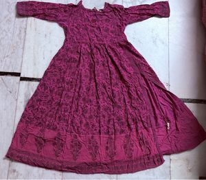 Pink floral Anarkali with Side slit