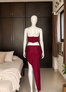 Maroon Co-ord Set - Strapless Top &amp; Skirt