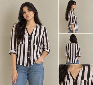 Striped Collared Button-Up Tunic