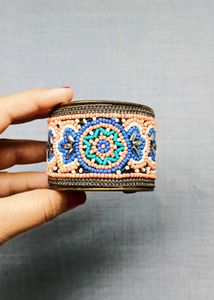 Beaded Cuff Brass Bracelet