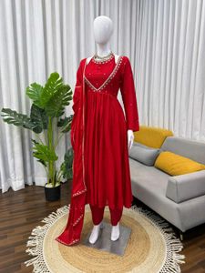Elegant Red Anarkali Kurta Set