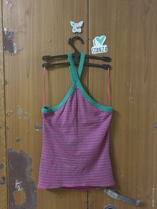 Striped Halter Neck Tank Top