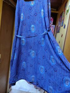 Plus size Vibrant Blue Printed Ethnic Gown