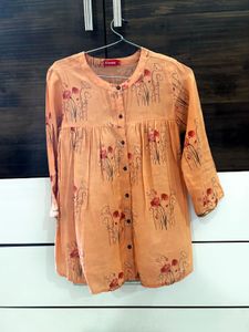 Orange Printed A-Line Top | Flowy Kurti Style