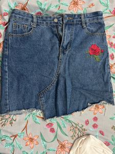 Embroidered Denim Skirt
