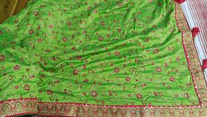 Beautiful green saree and pink blouse