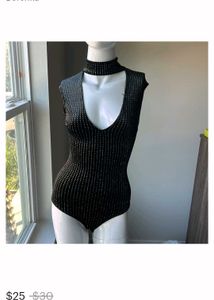 Sparkling Black Bodysuit Top