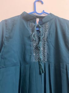Beautiful Teal Kurta with Embellished Neckline