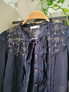 Elegant Black Sheer Lace Blouse