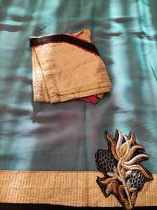 Embroidered Teal and Pink Saree