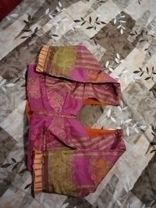Peach Printed Saree with blouse
