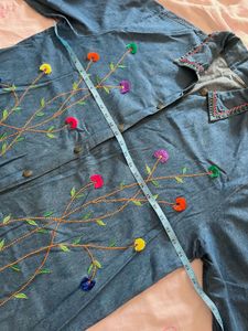 Vintage Flower Embroidered Denim Shirt