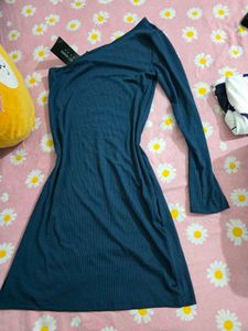 Ribbed Long Sleeve One Shoulder Dress