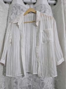Original Duibai Sheer Striped Button-Up Blouse