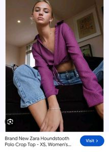 Zara Purple Gingham Tie-Front Crop Top
