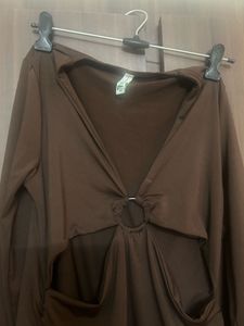 Chic Brown Ruched Cut-Out Dress