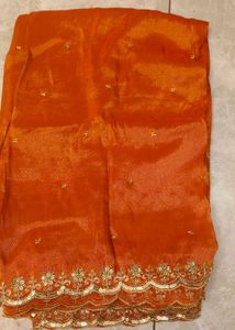Orange Pure Tissue Embroidered saree