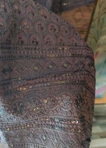 full chikankari Embellished Navy Blue long Kurta