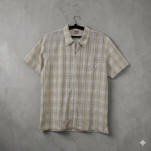 Men's Plaid Zip-Up Short Sleeve Shirt