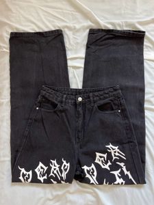 Graphic Print Wide Leg Jeans
