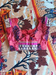Red Printed saree with blouse